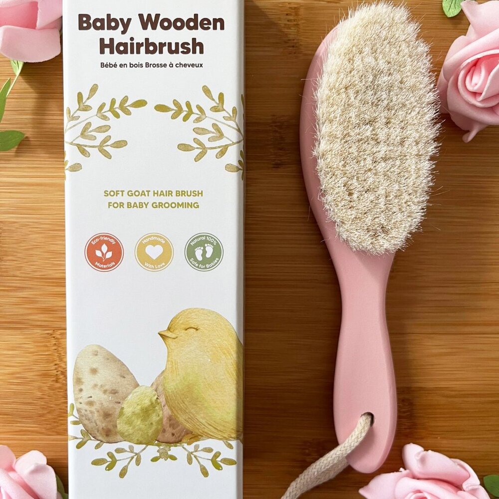 Baby Wooden Hairbrush-Baby Grooming Single/SOFT Goat Hairbrush/Eco-Friendly